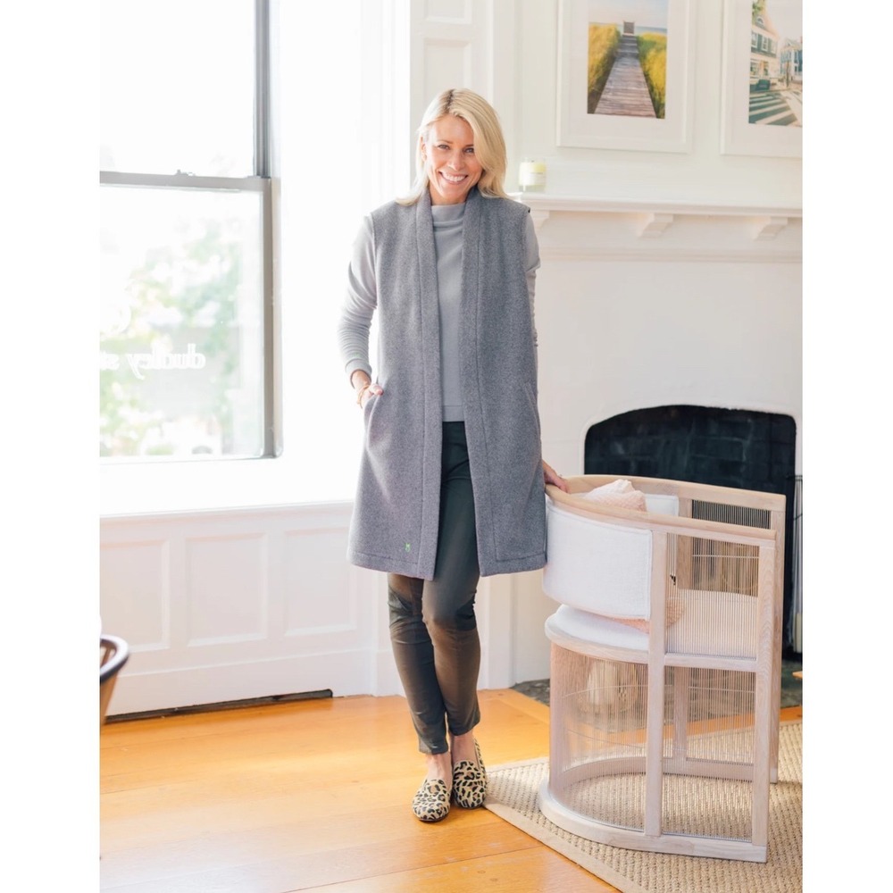 Dudley Stephens Oxford Vello Fleece Long Vest Women Large Gray Cardigan